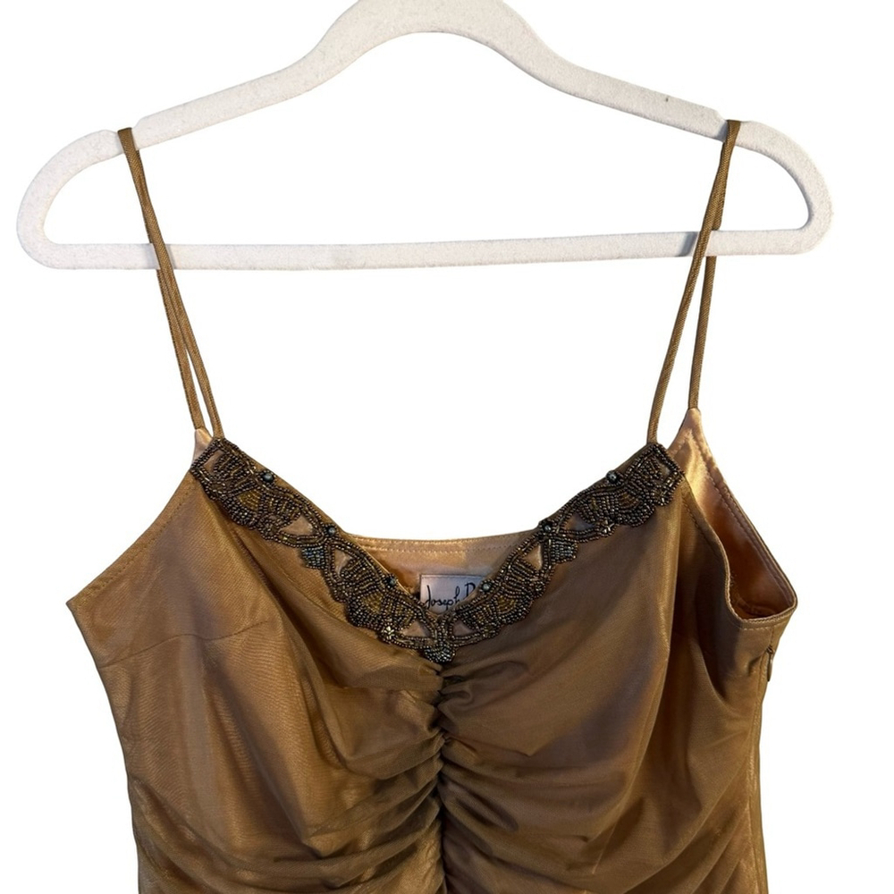 Joseph Ribkoff Gold Ruched Camisole with Beaded Trim Size 12 Y2K Festival Mesh - Picture 9 of 13